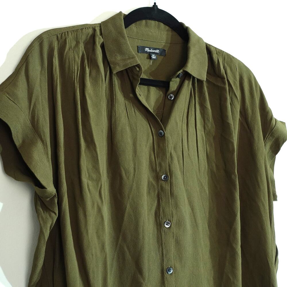 NWT Madewell Olive Green Lightweight Short Sleeve Button Up Casual Shirt Top XS - Picture 3 of 9